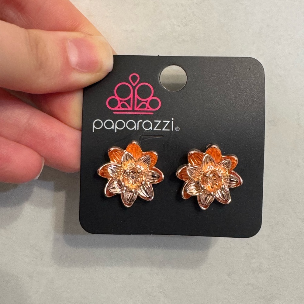 Paparazzi Vibrant Orange Floral Earrings